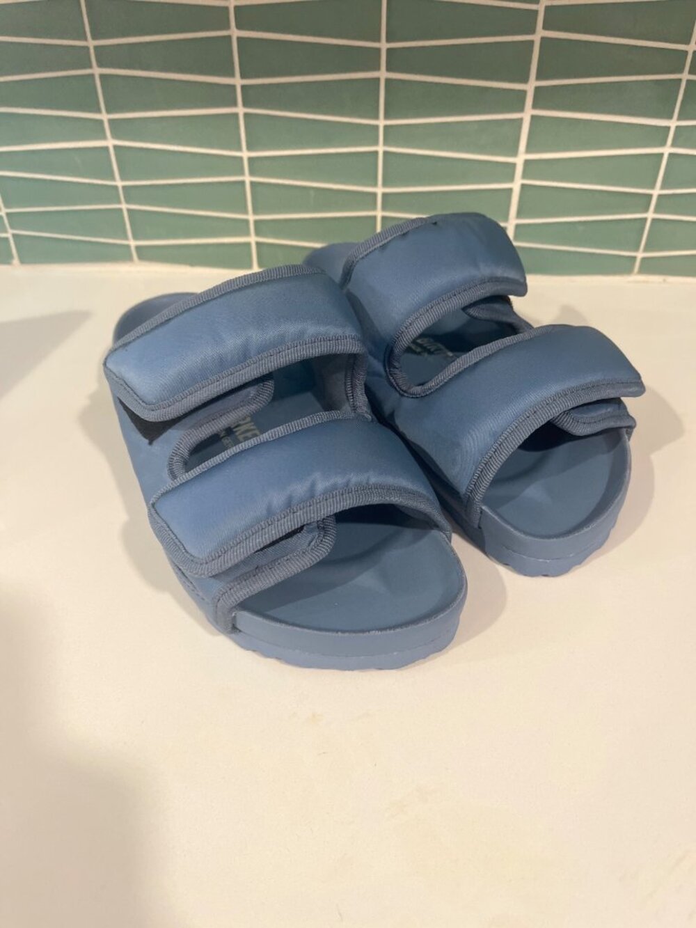 Birkenstock 1774 Blue Padded Slide Sandals With Velcro Straps Size 36